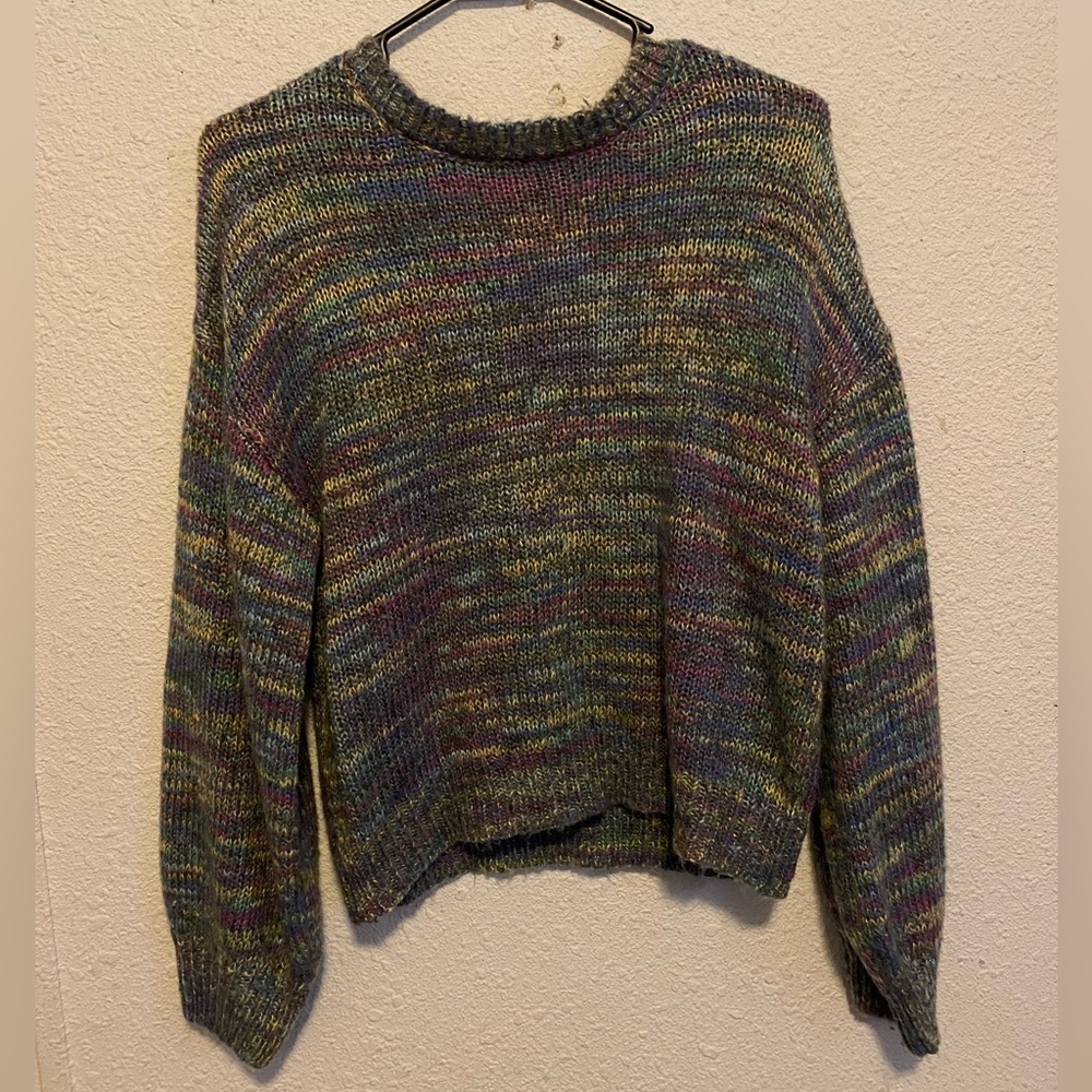 colorful acrylic knit balloon sleeve relaxed sweater - retro - rue21 - Picture 1 of 5